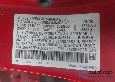 2020 Honda Civic Sport from USA, damaged, VIN 2HGFC2F84LH563144